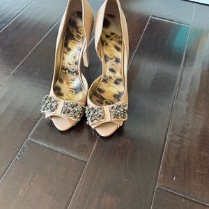 Sam Edelman Nude Peep-Toe Heels with Studded Bow
